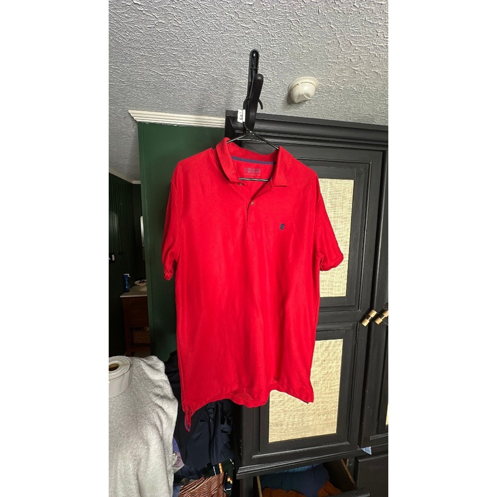 IZOD Mens Advantage Polo Shirt Red Short Sleeve Pique Knit Large